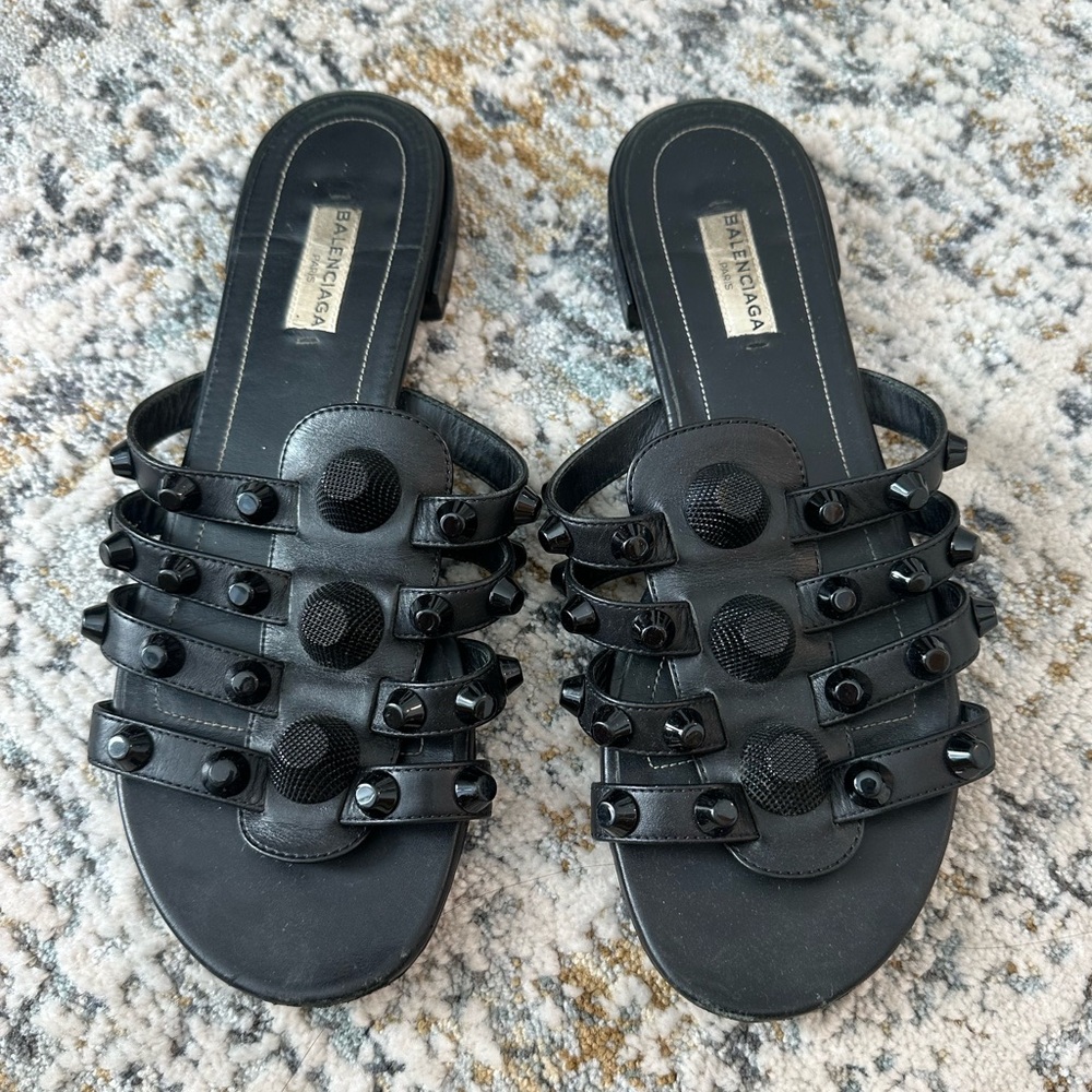 Balenciaga Studded Caged Black Flat Sandals - Picture 2 of 3